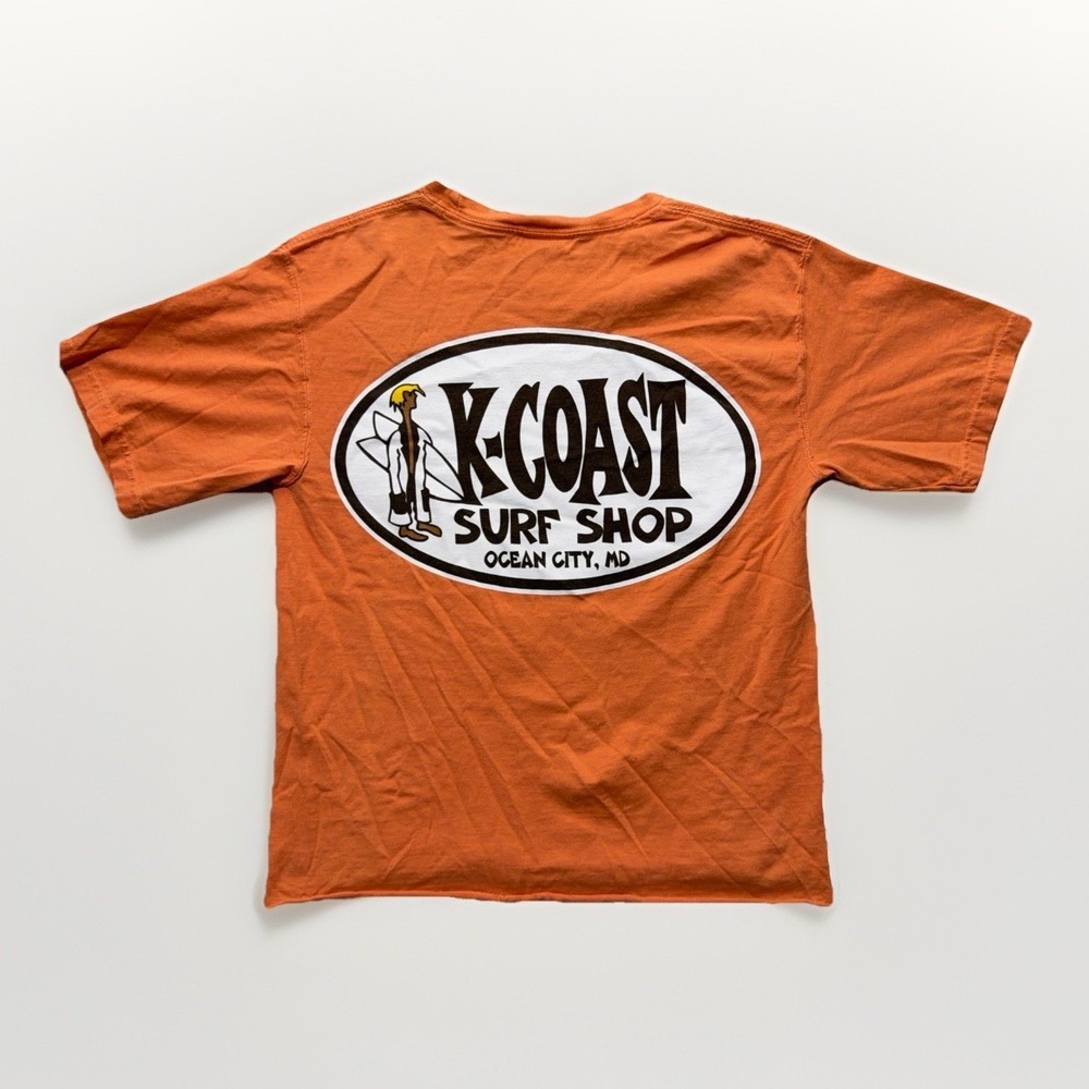 Vintage K-Coast Surf Shop Shirt XS Orange Ocean City MD Y2K Distressed Beach